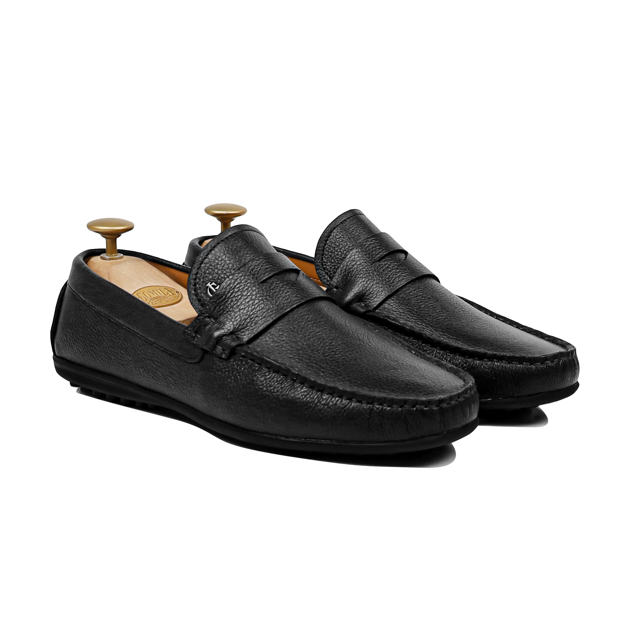 Evoke - Men's Black Pebble Grain Leather Driver Shoe