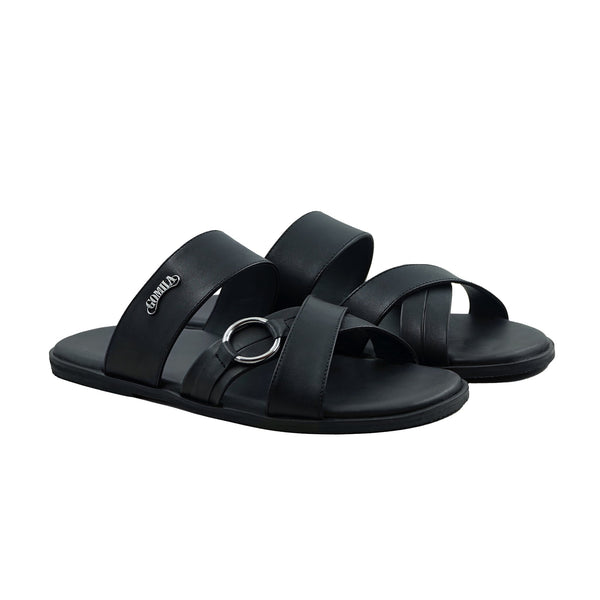 Xalok- Men's Black Calf Leather Slipper