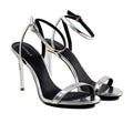 Emilia - Women's Silver Grey High Shine Strapped 90mm Heels