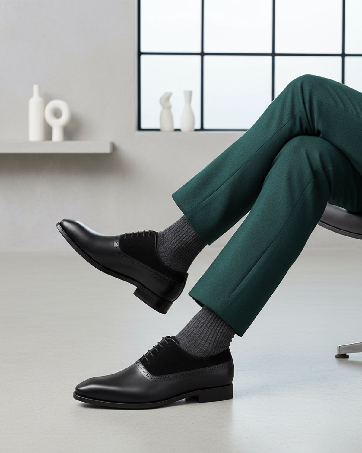 Velox - Men's Black Kid Suede and Calf Leather Oxford Shoe