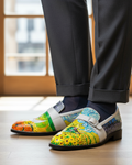 Elios - Men's White Hand Painted Strapped Loafer