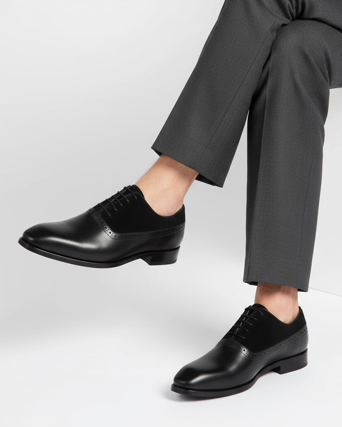 Velox - Men's Black Kid Suede and Calf Leather Oxford Shoe