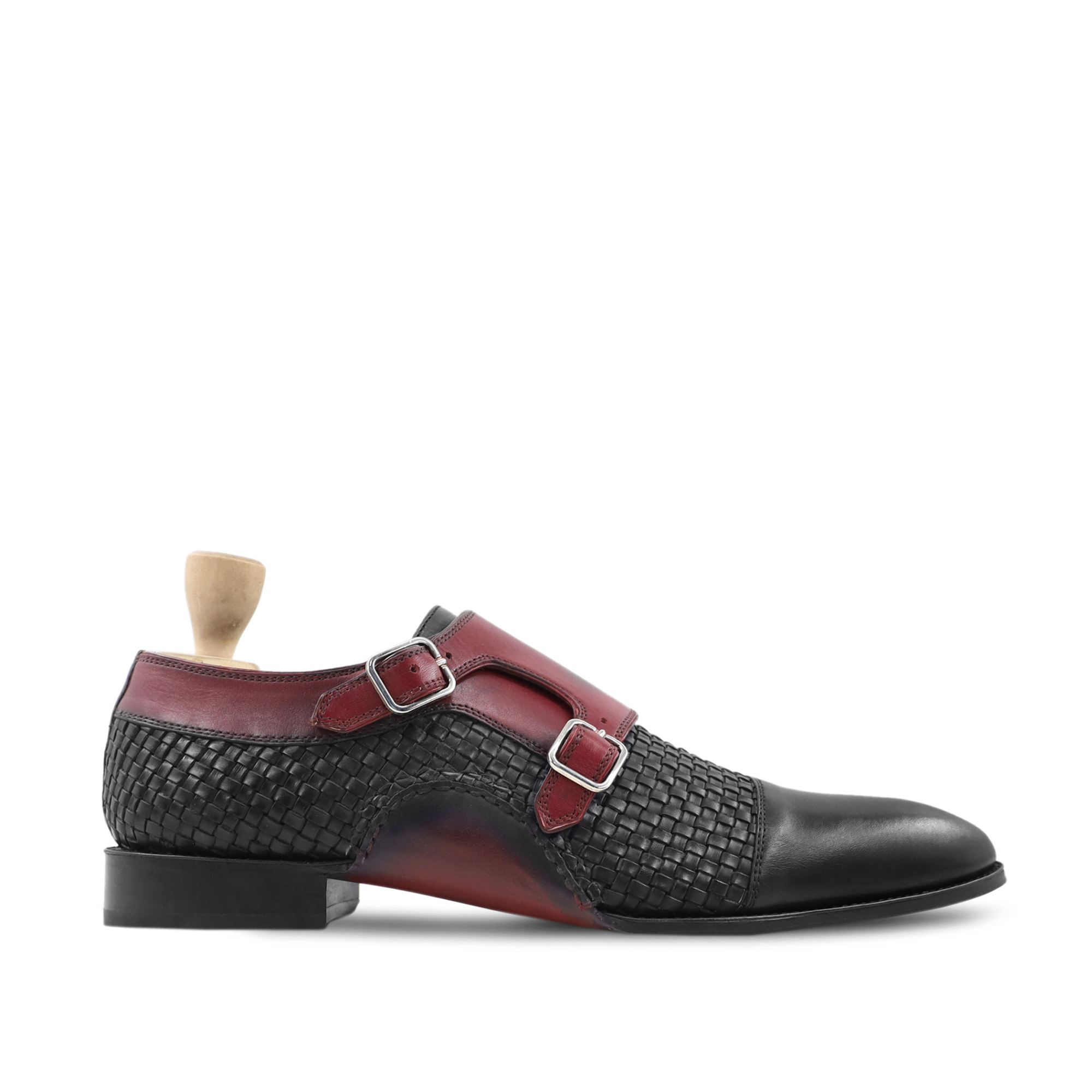 Upplands - Men's Oxblood and Black Hand Woven Calf Leather Double Monkstrap