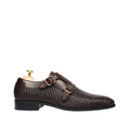 Leona - Men's Dark Brown Hand Woven Calf Leather Double Monkstrap