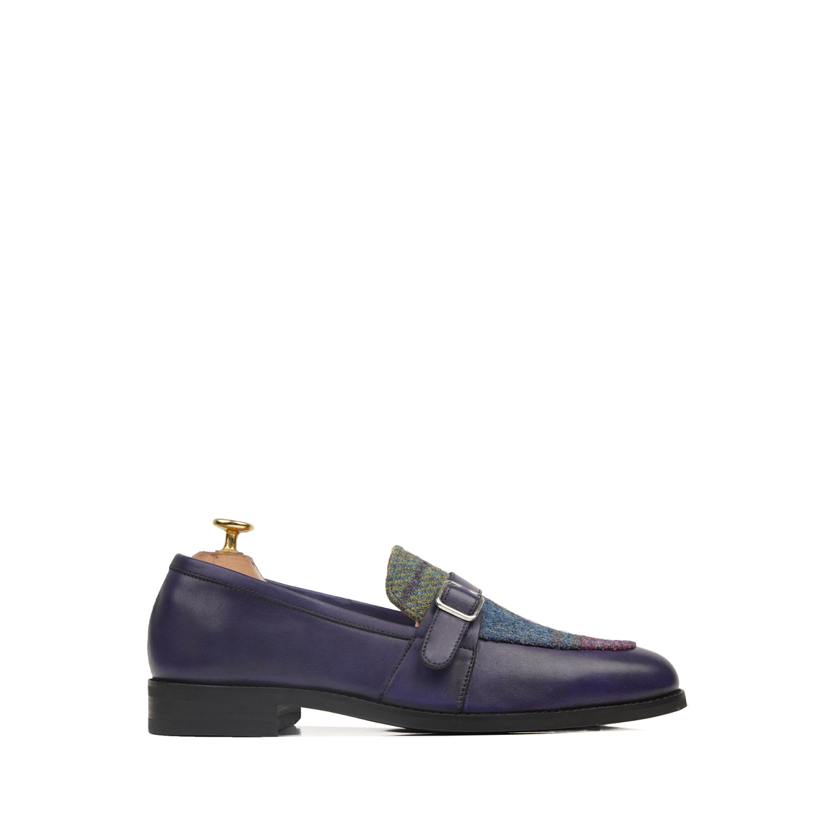 Takefu - Men's Blue Calf Leather and Harris Tweed Loafer