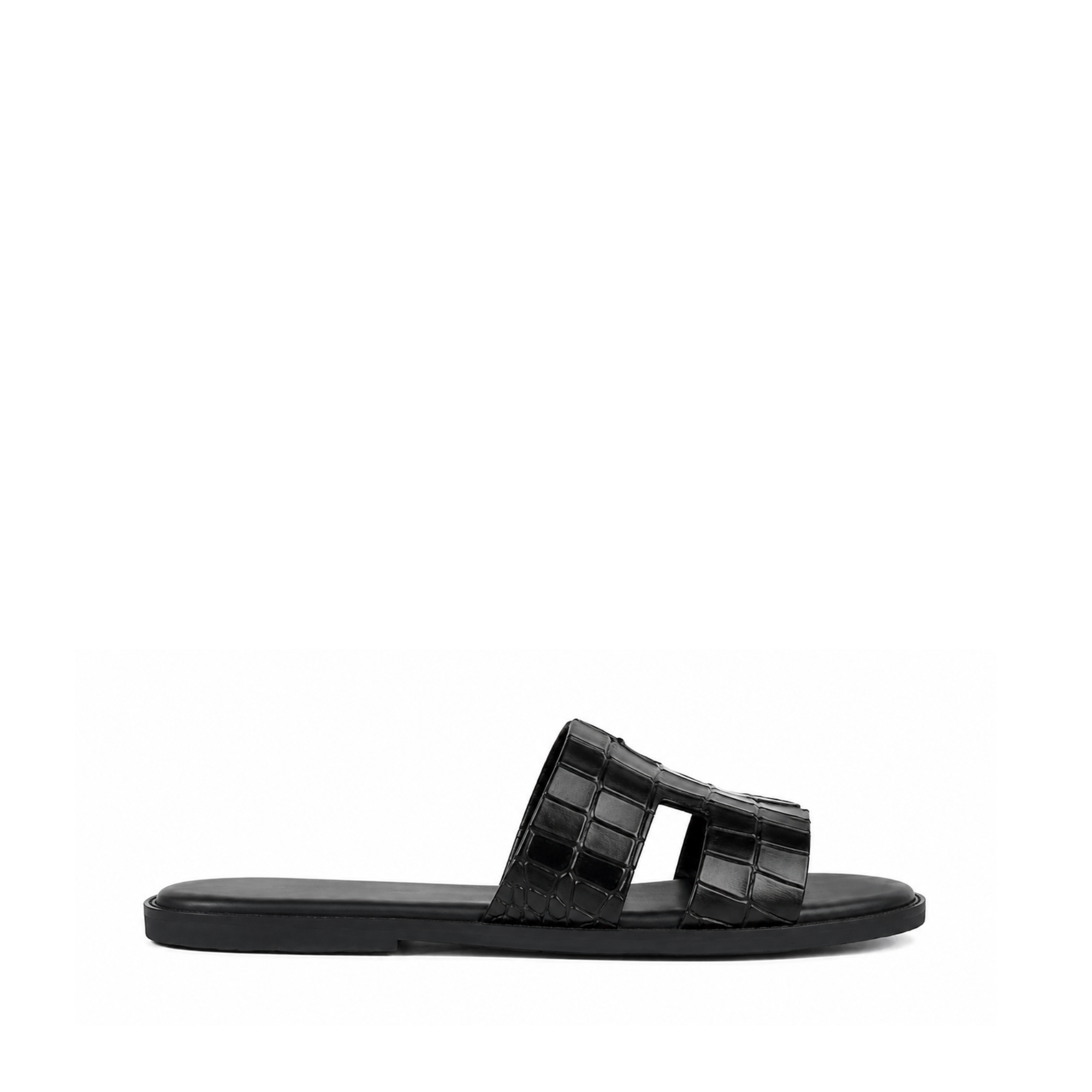 Cameron CROCO- Men's Black Crocodile Embossed Calf Leather Slipper