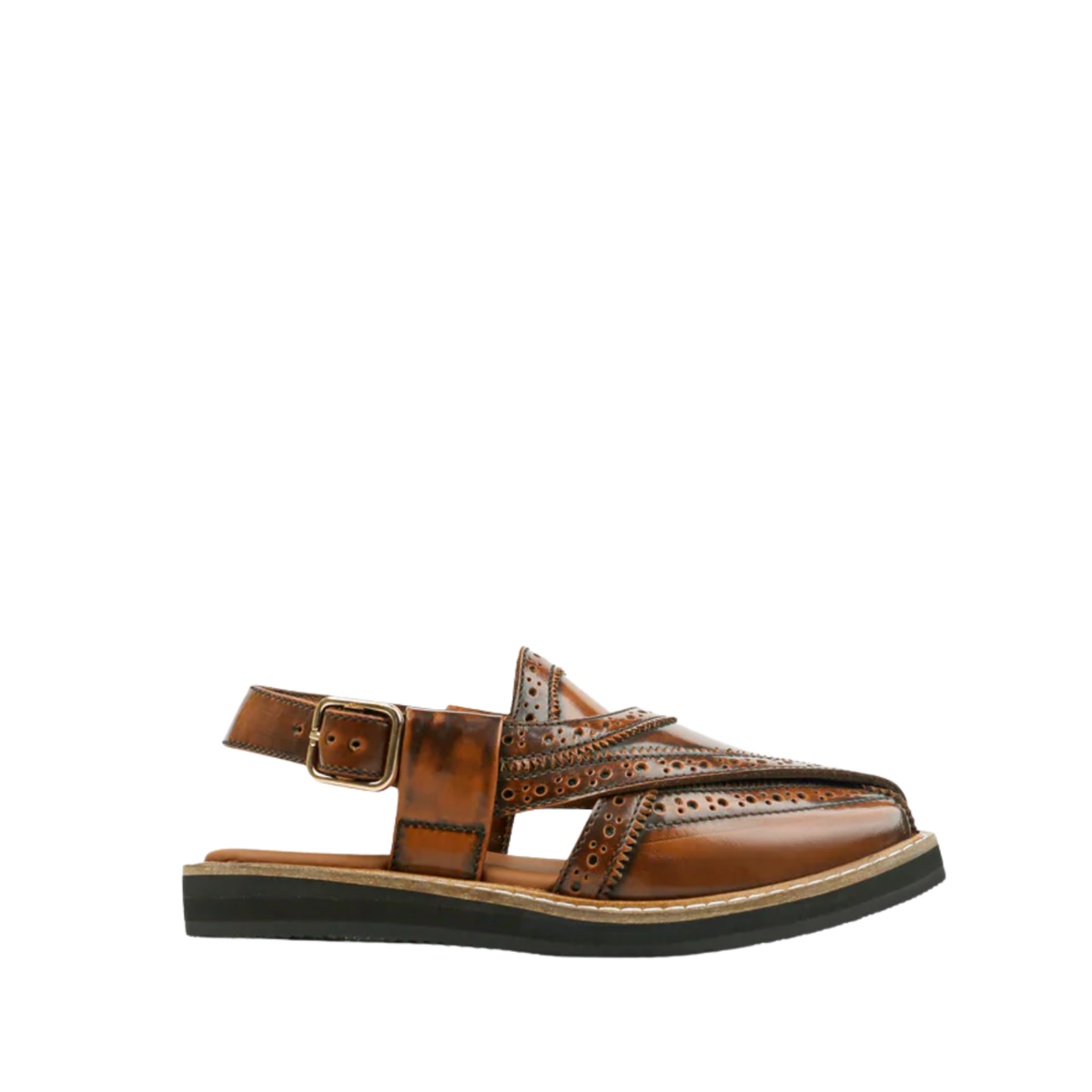 Nate - Kid's Tan Box Leather High Shine Sandal (5-12 Years Old)