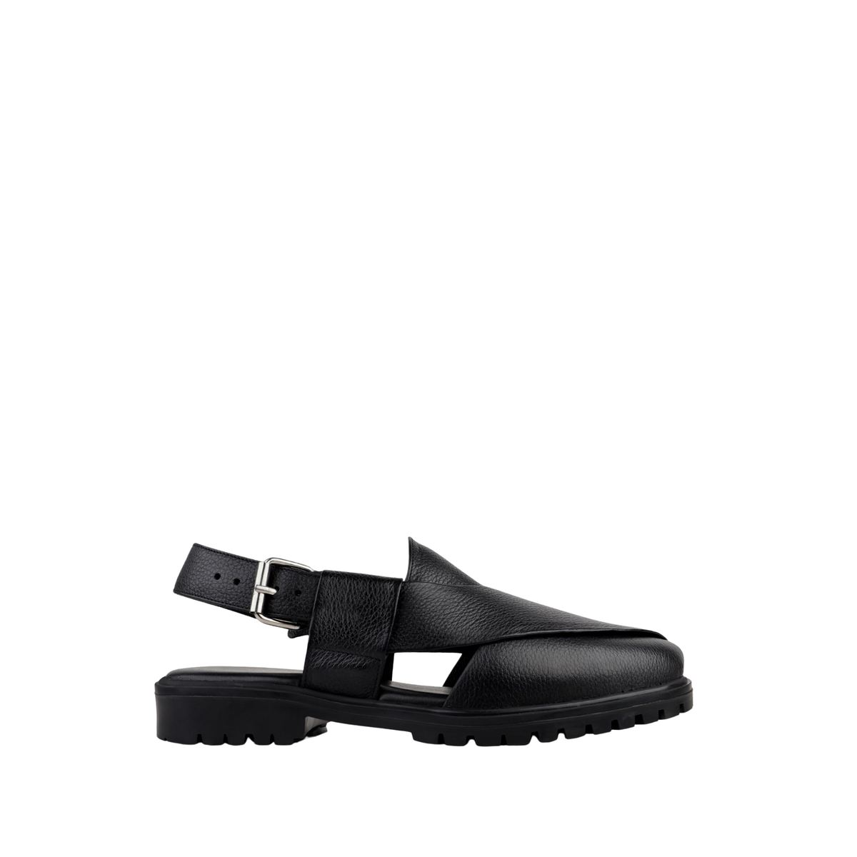 Bronx - Men's Black Pebble Grain Leather Sandal