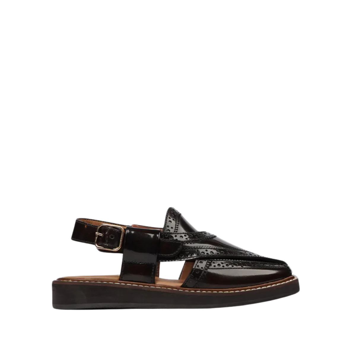 Nate - Kid's Dark Brown Box Leather High Shine Sandal (5-12 Years Old)