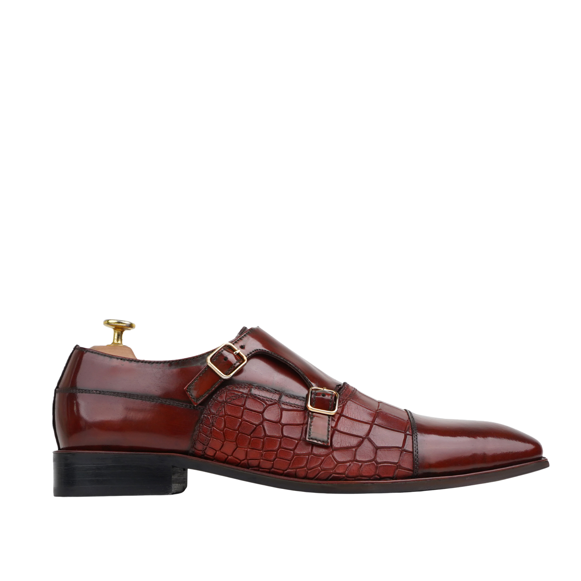 Pitzu - Men's Oxblood Box Leather High Shine Double Monkstrap